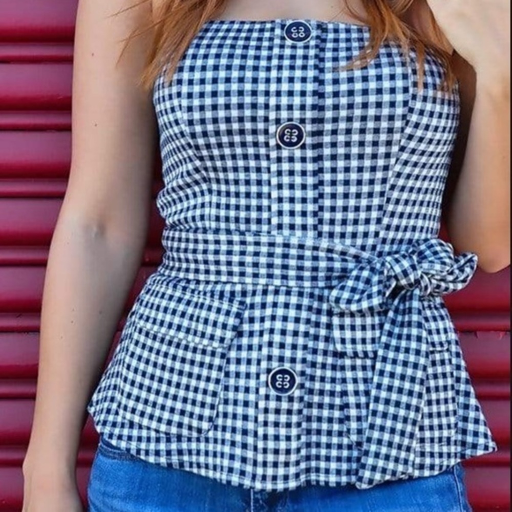 Eva Franco x Anthropologie Strapless Gingham Top